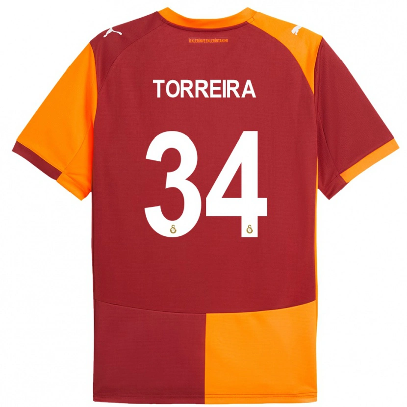Danxen Dames Lucas Torreira #34 Rood Oranje Thuisshirt Thuistenue 2025/26 T-Shirt België