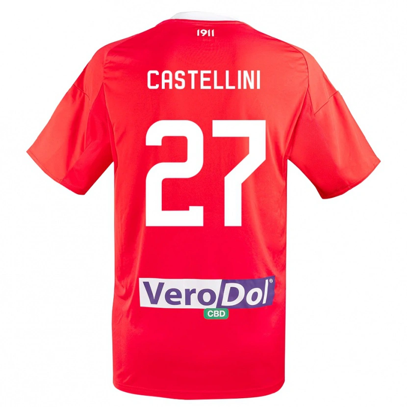 Danxen Dames Alessio Castellini #27 Rood Wit Uitshirt Uittenue 2025/26 T-Shirt België