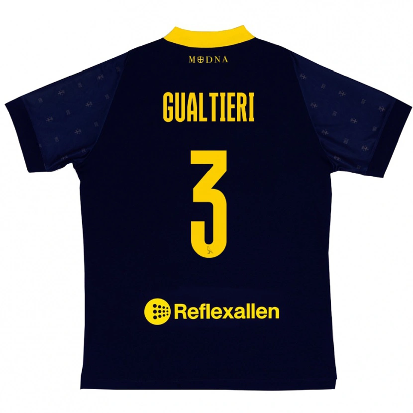 Danxen Dames Stefano Gualtieri #3 Donkerblauw Geel Uitshirt Uittenue 2025/26 T-Shirt België