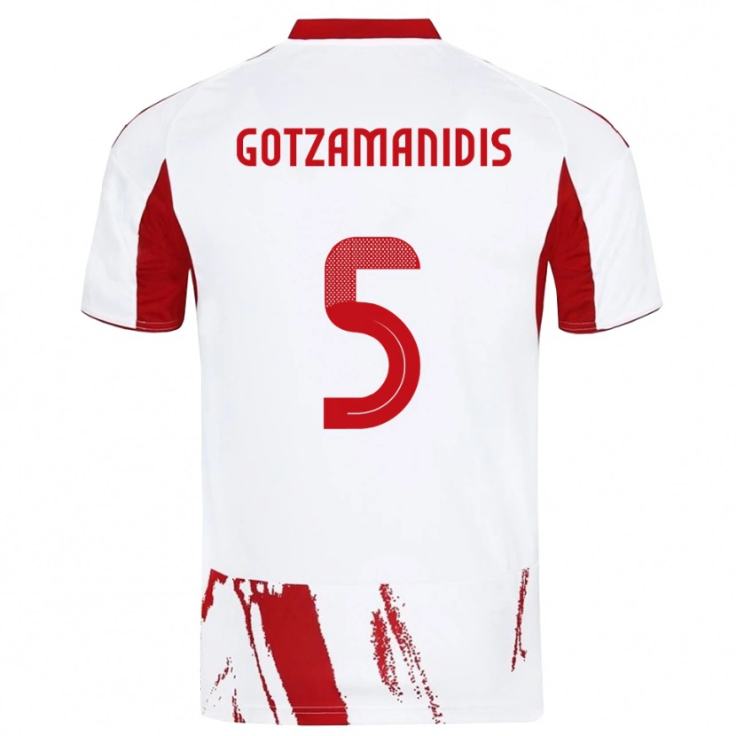 Danxen Dames Nikolaos Gotzamanidis #5 Wit Rood Uitshirt Uittenue 2025/26 T-Shirt België