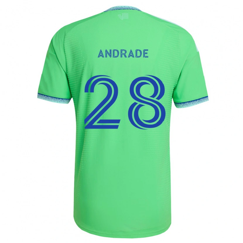 Danxen Kinderen Yeimar Gómez Andrade #28 Groen Lichtblauw Thuisshirt Thuistenue 2026/27 T-Shirt België