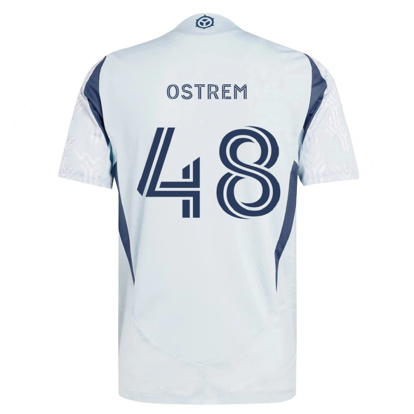 Danxen Kinderen Charlie Ostrem #48 Blauw Grijs Wit Uitshirt Uittenue 2026/27 T-Shirt België