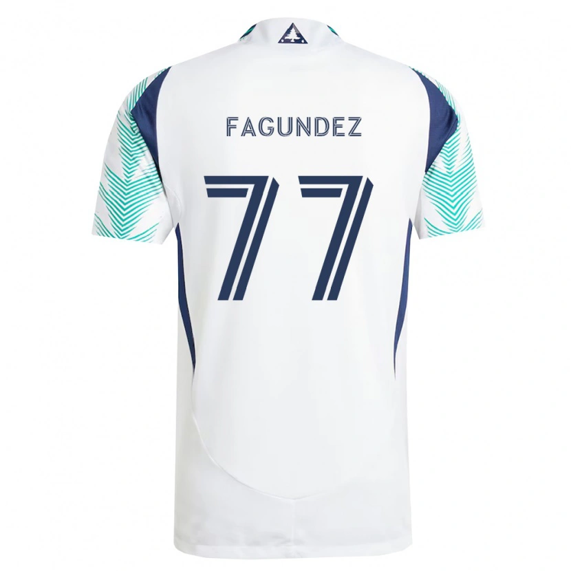 Danxen Kinderen Diego Fagúndez #77 Wit Marineblauw Lichtgroen Uitshirt Uittenue 2026/27 T-Shirt België