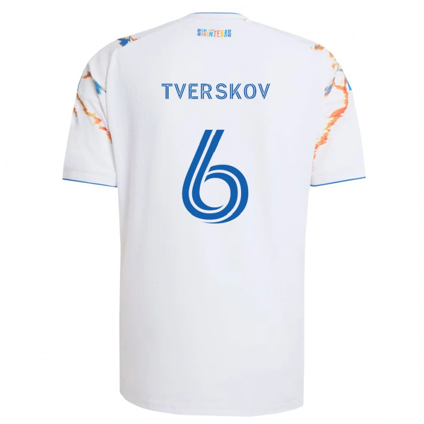 Danxen Kinderen Jeppe Tverskov #6 Wit Oranje Blauw Uitshirt Uittenue 2026/27 T-Shirt België