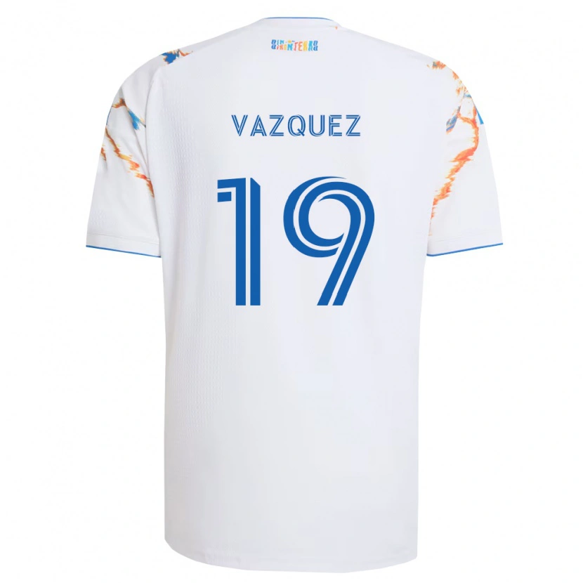 Danxen Kinderen David Vazquez #19 Wit Oranje Blauw Uitshirt Uittenue 2026/27 T-Shirt België