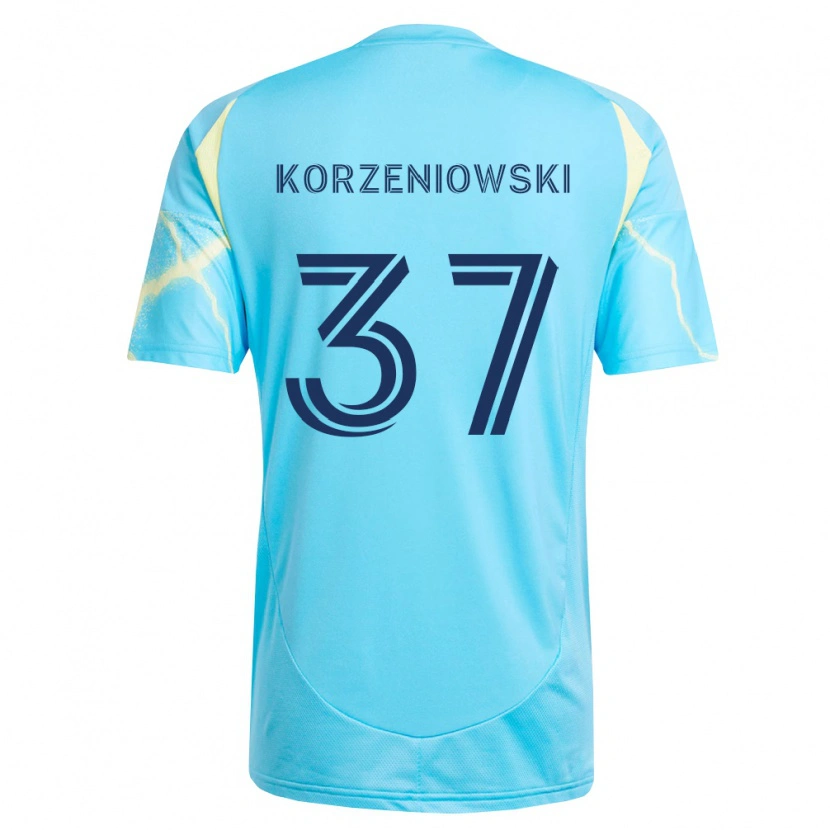 Danxen Heren Stas Korzeniowski #37 Lichtblauw Zwart Lichtgeel Uitshirt Uittenue 2026/27 T-Shirt België