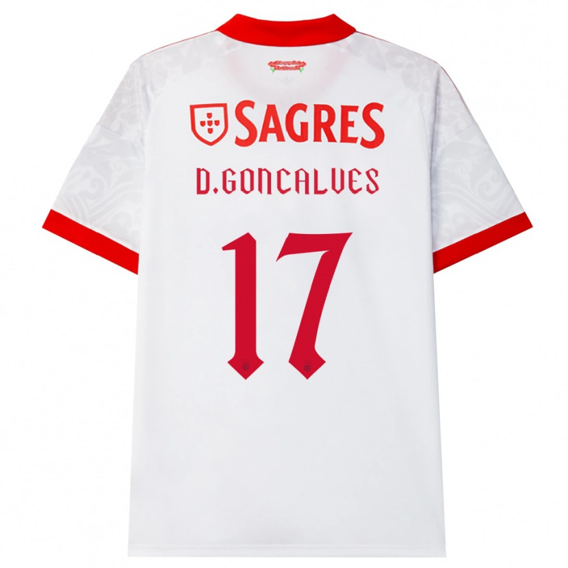 Danxen Kinderen Diogo Goncalves #17 Wit Rood Geel Uitshirt Uittenue 2026/27 T-Shirt België