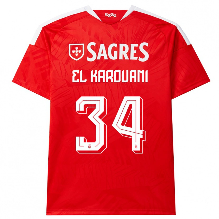 Danxen Dames Souffian El Karouani #34 Rood Wit Geel Thuisshirt Thuistenue 2026/27 T-Shirt België