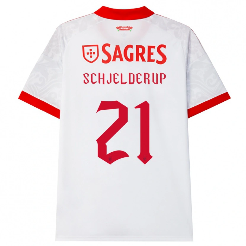 Danxen Dames Andreas Schjelderup #21 Wit Rood Geel Uitshirt Uittenue 2026/27 T-Shirt België