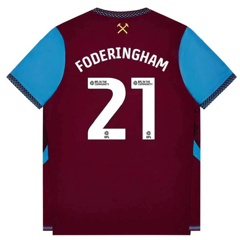 Danxen Kinderen Wes Foderingham #21 Bordeaux Korenbloemblauw Thuisshirt Thuistenue 2026/27 T-Shirt België