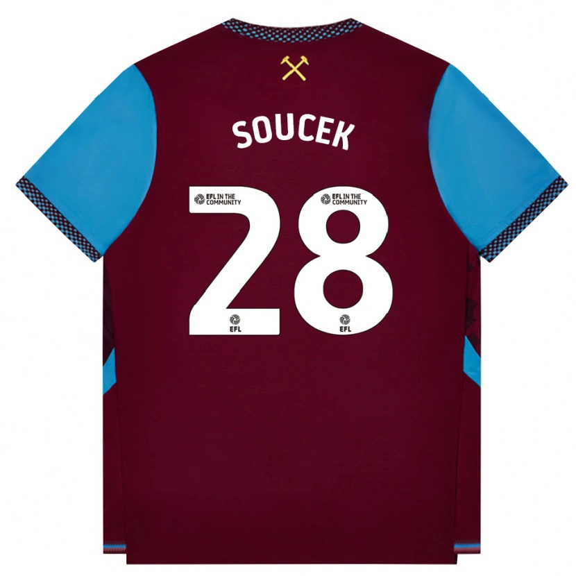 Danxen Kinderen Tomáš Souček #28 Bordeaux Korenbloemblauw Thuisshirt Thuistenue 2026/27 T-Shirt België