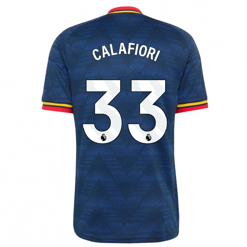 Danxen Kinderen Riccardo Calafiori #33 Middernachtblauw Geel Rood Uitshirt Uittenue 2026/27 T-Shirt België