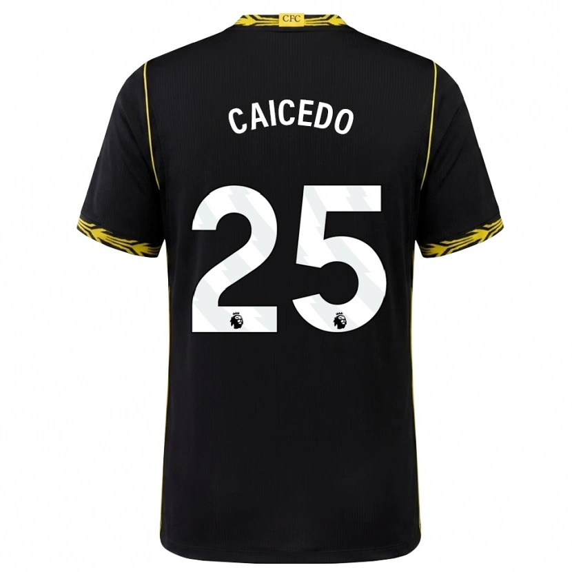 Danxen Kinderen Moisés Caicedo #25 Zwart Geel Uitshirt Uittenue 2026/27 T-Shirt België