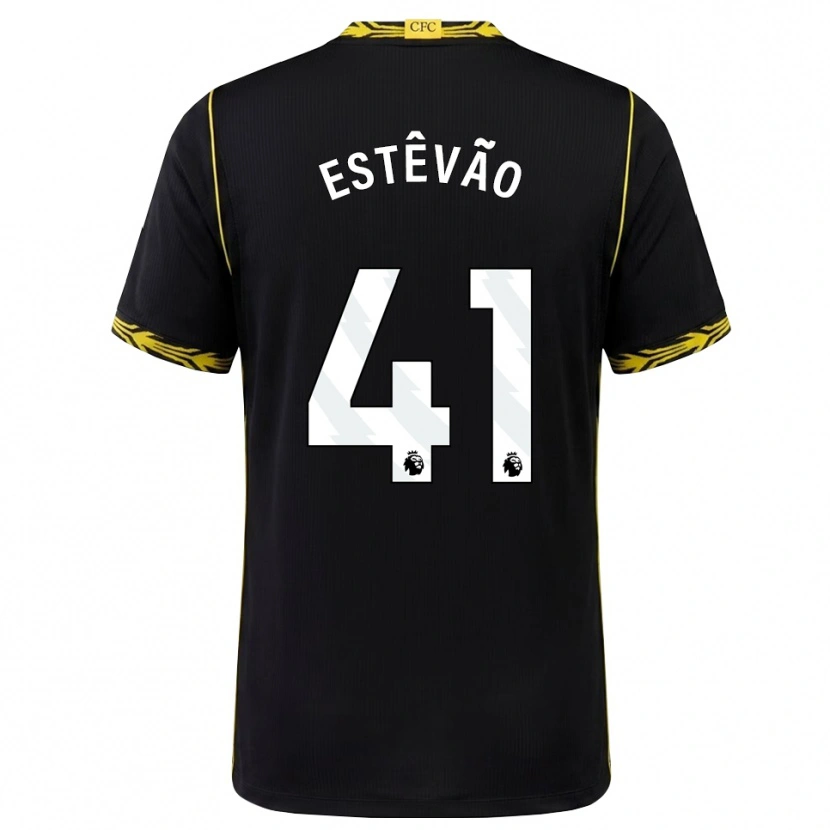 Danxen Kinderen Estêvão Willian Almeida De Oliveira Gonçalves #41 Zwart Geel Uitshirt Uittenue 2026/27 T-Shirt België