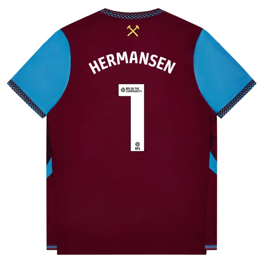 Danxen Dames Mads Hermansen #1 Bordeaux Korenbloemblauw Thuisshirt Thuistenue 2026/27 T-Shirt België