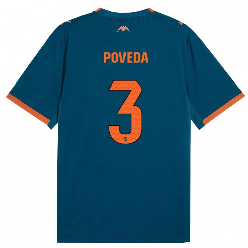 Danxen Kinderen Hugo Poveda #3 Staalblauw Oranje Uitshirt Uittenue 2026/27 T-Shirt België