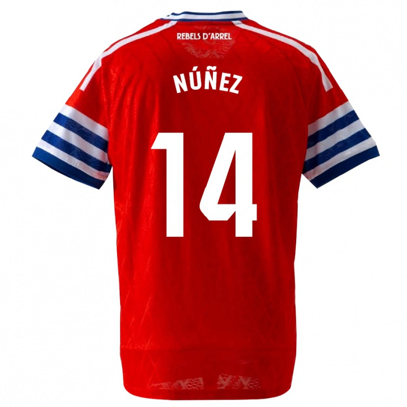 Danxen Kinderen Unai Núñez #14 Koninklijk Blauw Rood Uitshirt Uittenue 2026/27 T-Shirt België