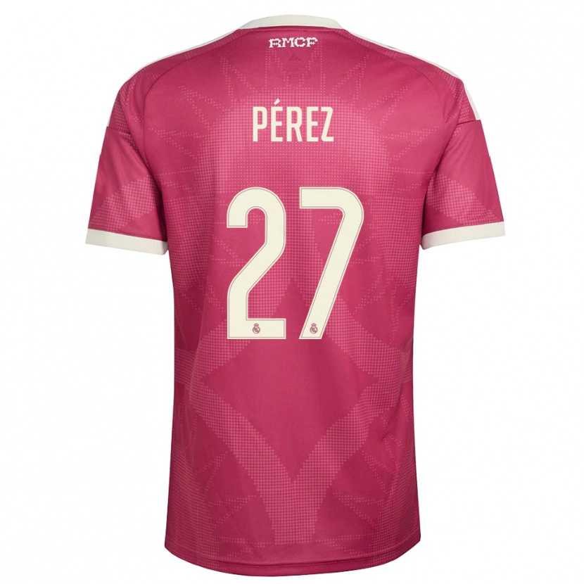 Danxen Kinderen Adrián Pérez #27 Bleek Violet Rood Wit Thuisshirt Derde Tenue 2026/27 T-Shirt België