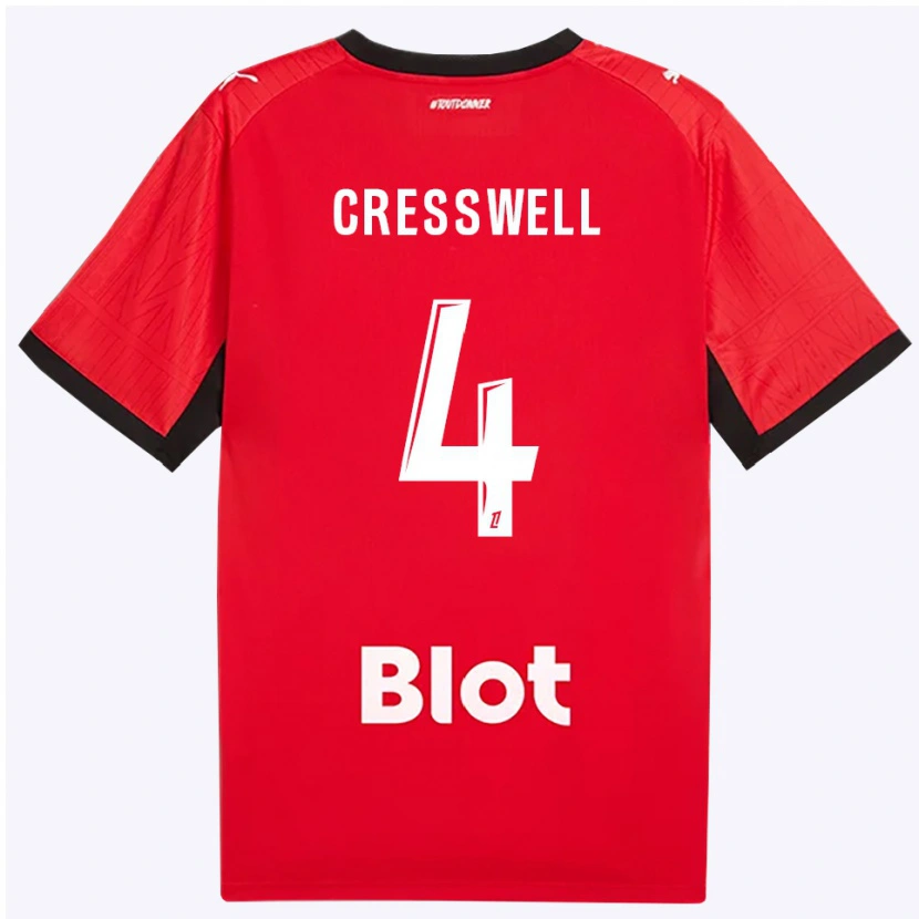 Danxen Kinderen Charlie Cresswell #4 Rood Zwart Wit Thuisshirt Thuistenue 2026/27 T-Shirt België
