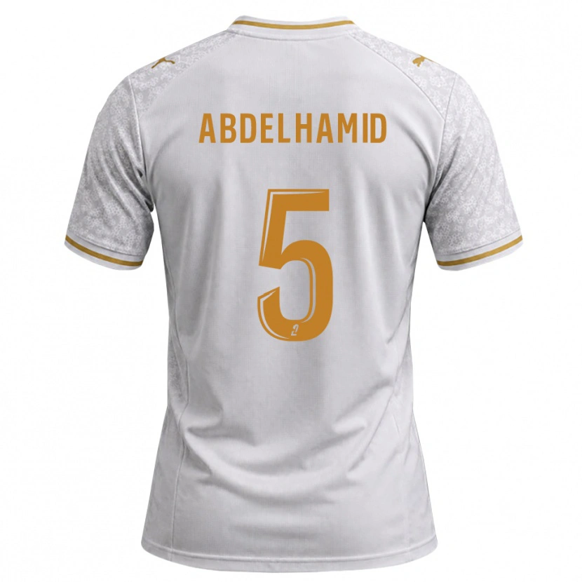 Danxen Kinderen Yunis Abdelhamid #5 Wit Grijs Goudenrood Uitshirt Uittenue 2026/27 T-Shirt België