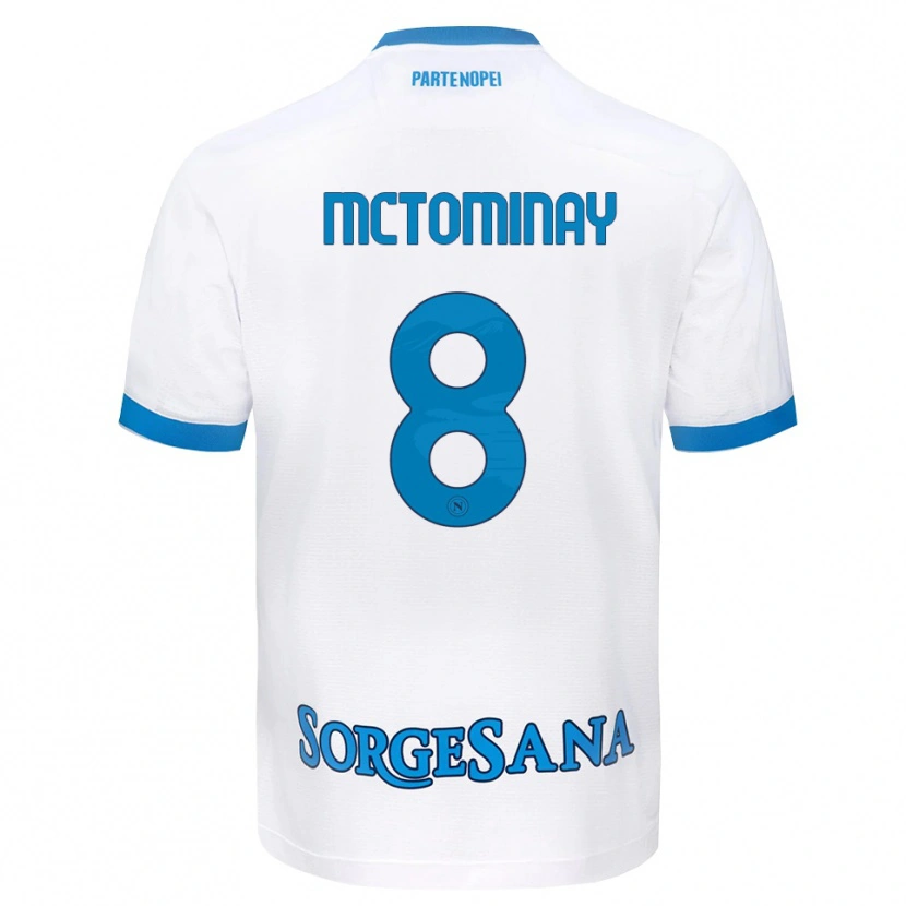 Danxen Kinderen Scott Mctominay #8 Wit Hemelsblauw Uitshirt Uittenue 2026/27 T-Shirt België