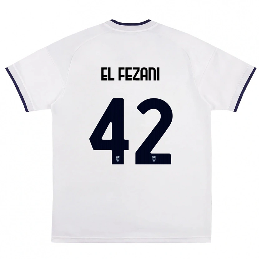 Danxen Kinderen Mohamed El Fezani #42 Wit Rood Koninklijk Blauw Uitshirt Uittenue 2026/27 T-Shirt België