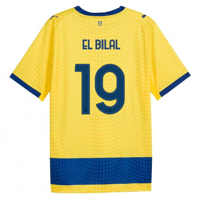 Danxen Kinderen El Bilal Touré #19 Geel Blauw Zwart Uitshirt Uittenue 2026/27 T-Shirt België