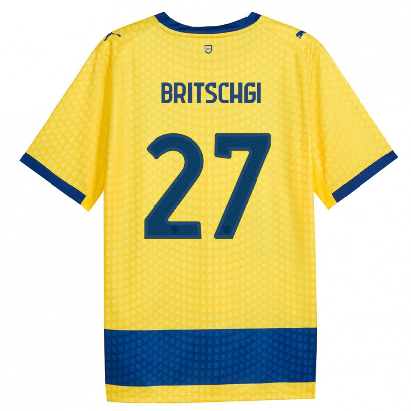 Danxen Kinderen Sascha Britschgi #27 Geel Blauw Zwart Uitshirt Uittenue 2026/27 T-Shirt België