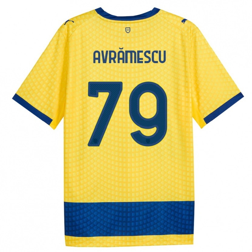 Danxen Kinderen Ianis Avrămescu #79 Geel Blauw Zwart Uitshirt Uittenue 2026/27 T-Shirt België