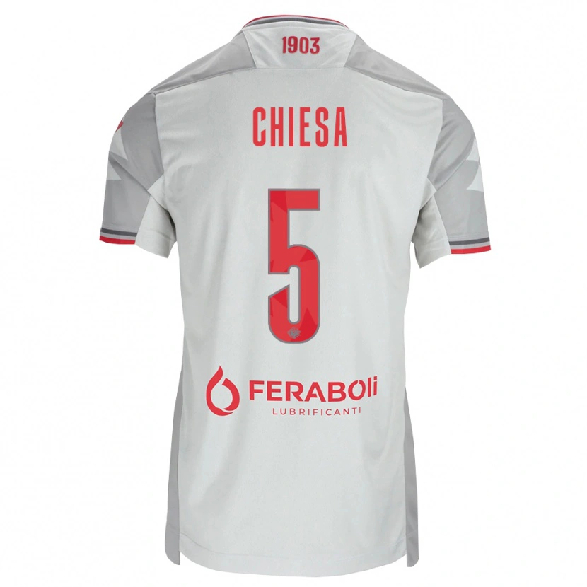 Danxen Kinderen Mattia Chiesa #5 Grijs Wit Rood Uitshirt Uittenue 2026/27 T-Shirt België