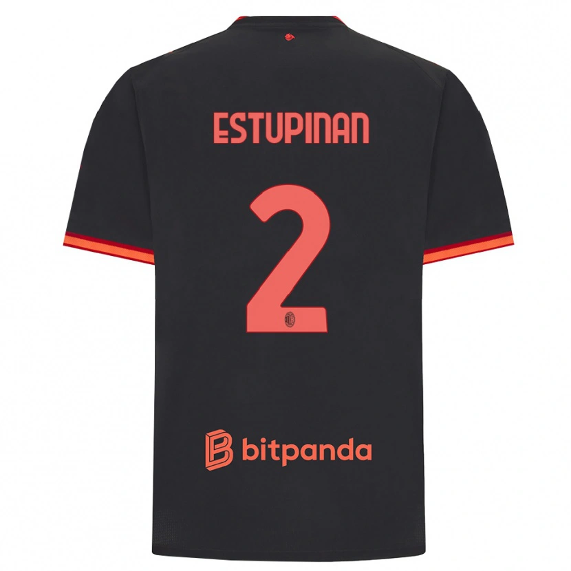 Danxen Kinderen Pervis Estupiñán #2 Zwart Rood Thuisshirt Derde Tenue 2026/27 T-Shirt België