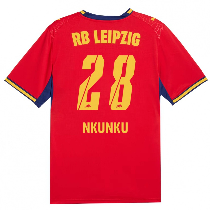 Danxen Kinderen Christopher Nkunku #28 Rood Geel Koninklijk Blauw Uitshirt Uittenue 2026/27 T-Shirt België